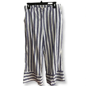 Passeggiando Ravello Stiped Linen Blue/White Wide Leg Cropped Pants Small